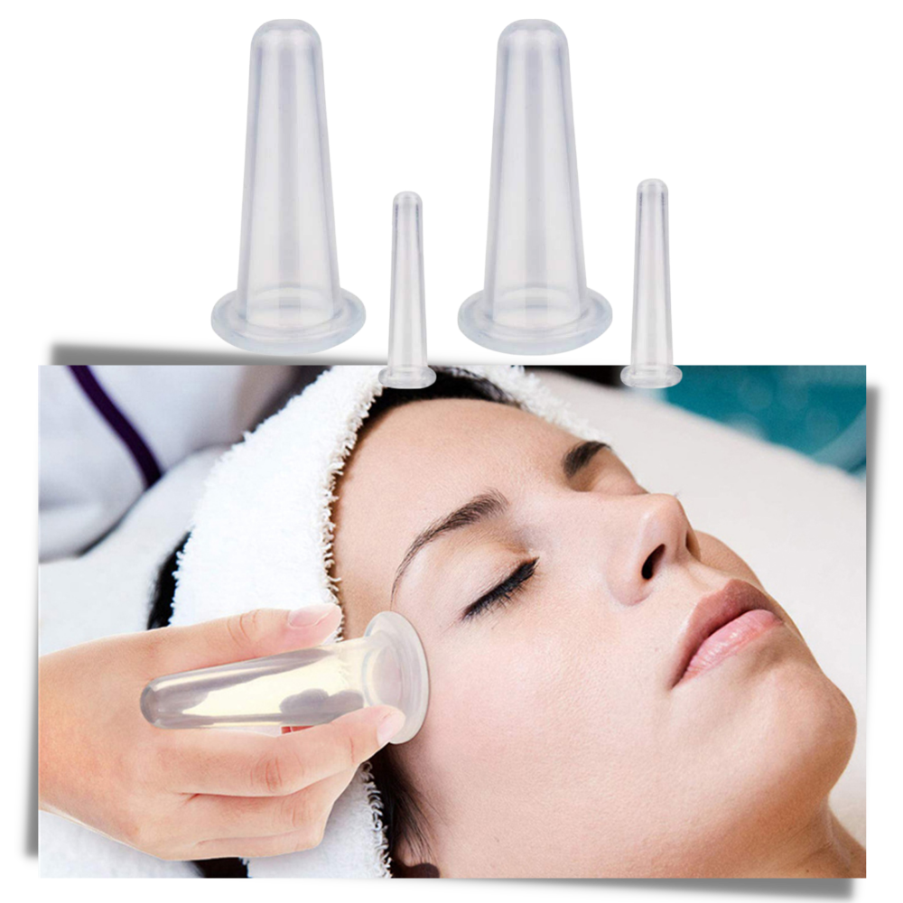 Conjunto de 4 ventosas de silicone azul para massagem facial, relaxamento e cuidado da pele, marca Jygee.