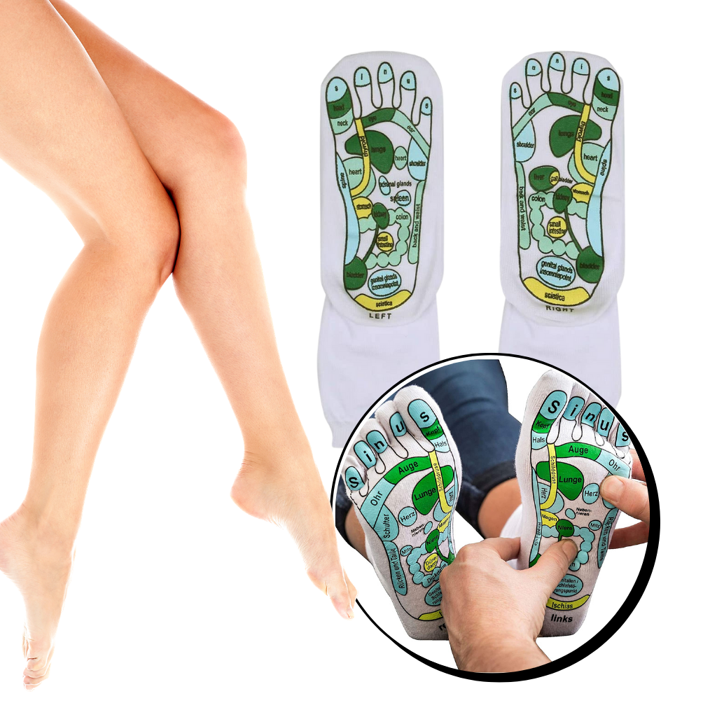 Meias de reflexologia Jygee para massagem e relaxamento, com design que cobre os pés para estímulo e conforto.