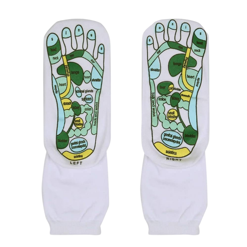 Chaussettes de réflexologie Jygee para massagem e relaxamento, com design confortável e pontos de estímulo para os pés.