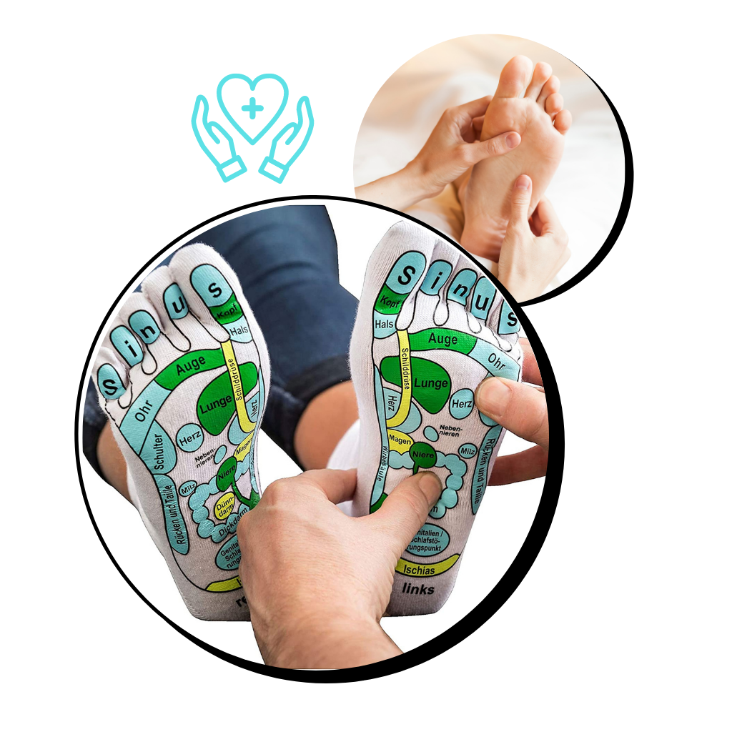 Chaussettes de réflexologie Jygee para massagem e relaxamento, com design confortável e pontos de estímulo para os pés.
