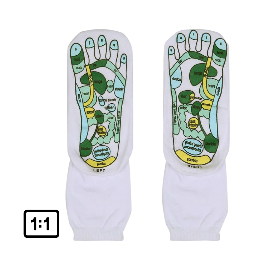 Chaussettes de réflexologie Jygee para massagem e relaxamento, com pontos de estímulo para aliviar tensões nos pés.