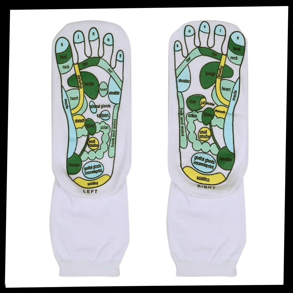 Chaussettes de réflexologie Jygee para massagem e relaxamento, com design que promove estímulo nos pontos de reflexo dos pés