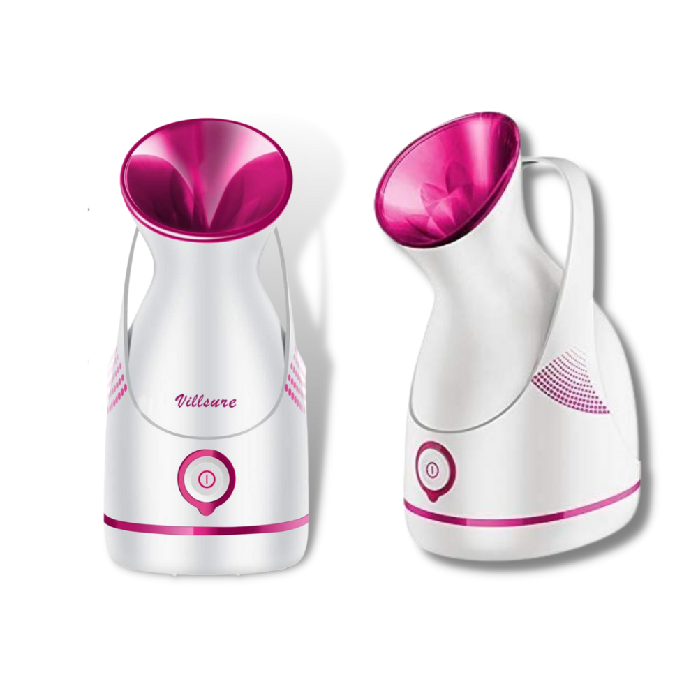 Um umidificador portátil Kaito com efeito sauna para rosto, usado para hidratação facial e cuidados com a pele.