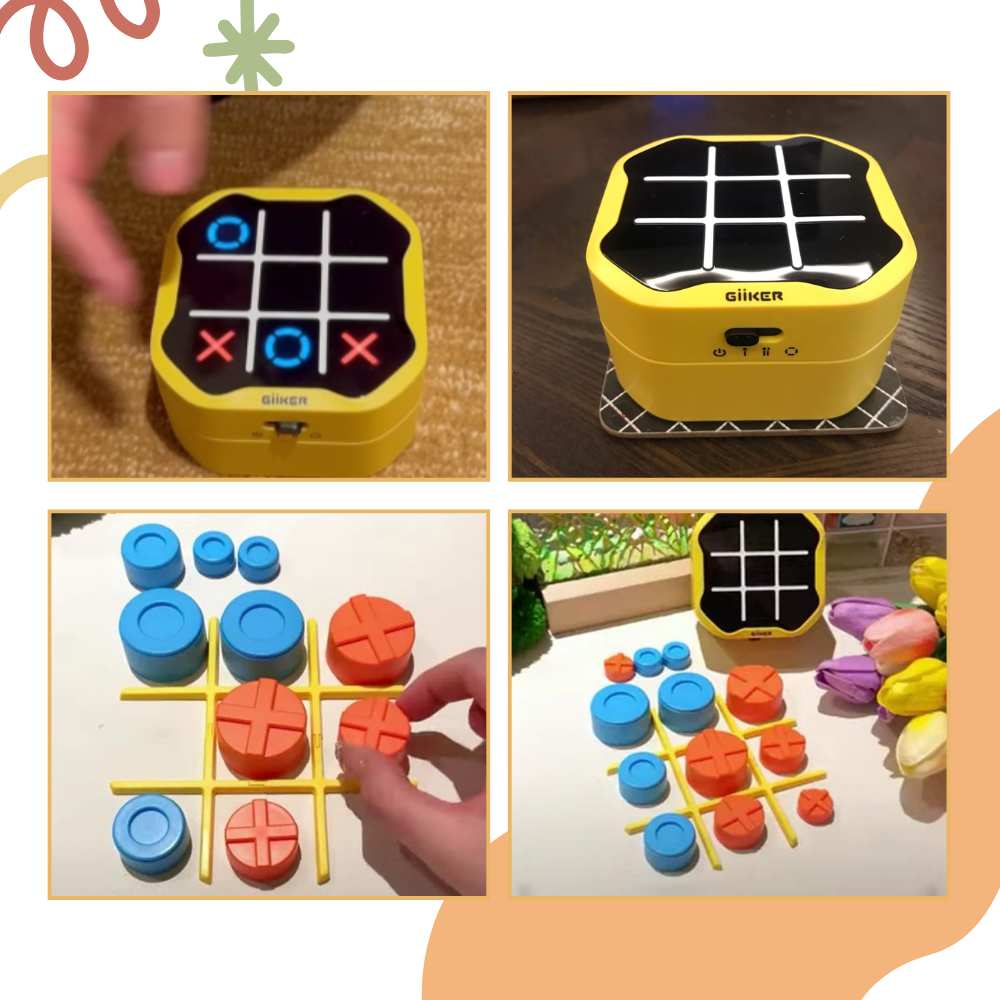Casse-tête a pilhas da marca Kangnenghuishiye, jogo de tabuleiro amarelo com peças encaixáveis e mecanismo de pilhas.