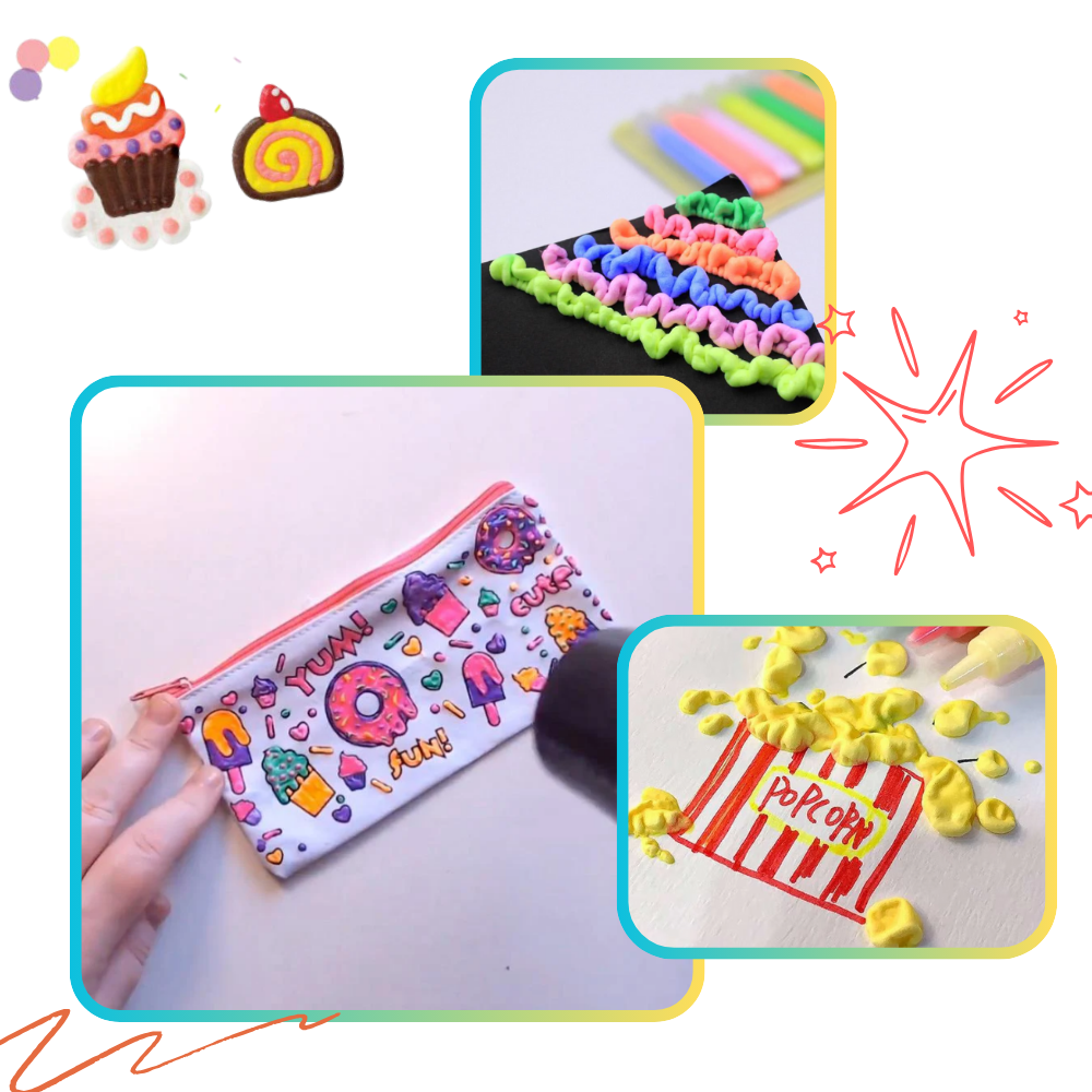 Caneta Pop Corn com efeito 3D da Kaola, instrumento de escrita e desenho com design divertido e colorido.