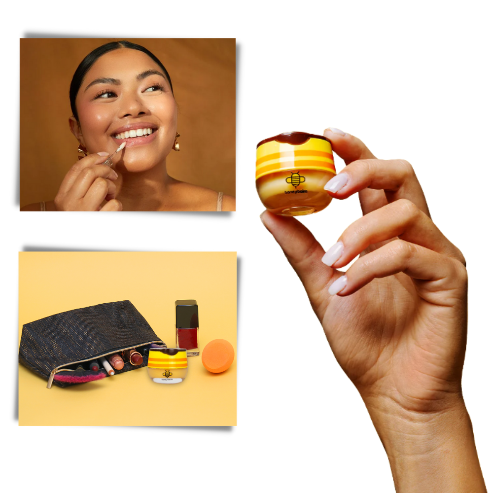 Baume hidratante ao mel de abelha da Kaou, embalagem com pote de cosméticos de hidratação natural e ingredientes de mel.