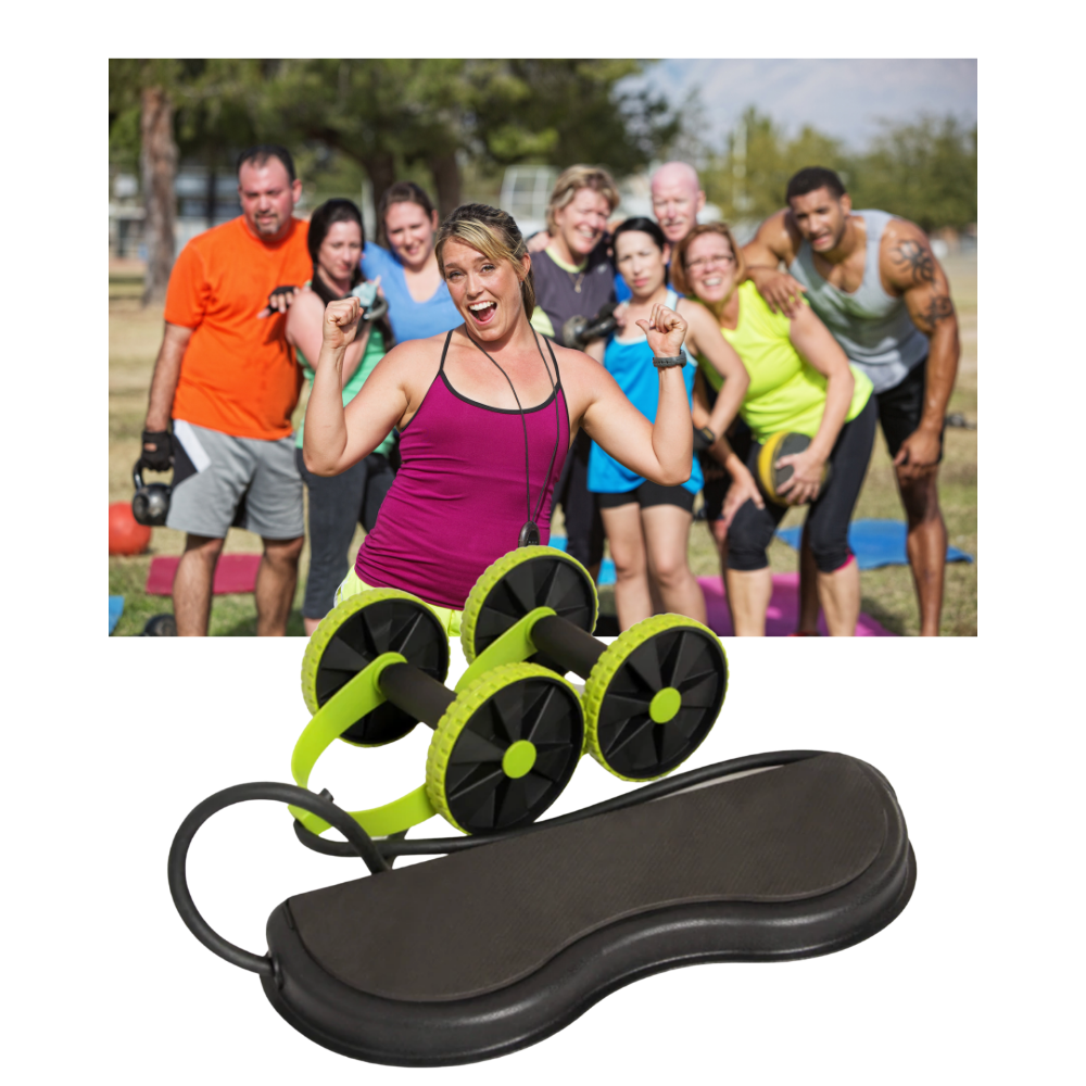Roue abdominal Kazolen com bandas de resistência, ideal para exercícios de fortalecimento do core e abdominal.