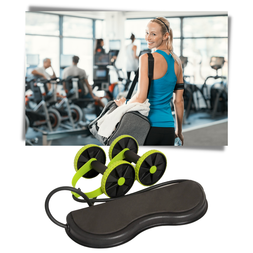 Roue abdominal com bandas de resistência Kazolen, equipamento de exercícios para fortalecimento do core e abdômen.