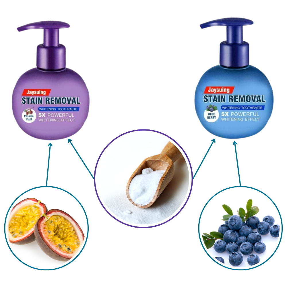 Dentifrice Kdqueery de soins buccaux, com sabor fruta da paixão, para clarear dentes e eliminar manchas rapidamente.