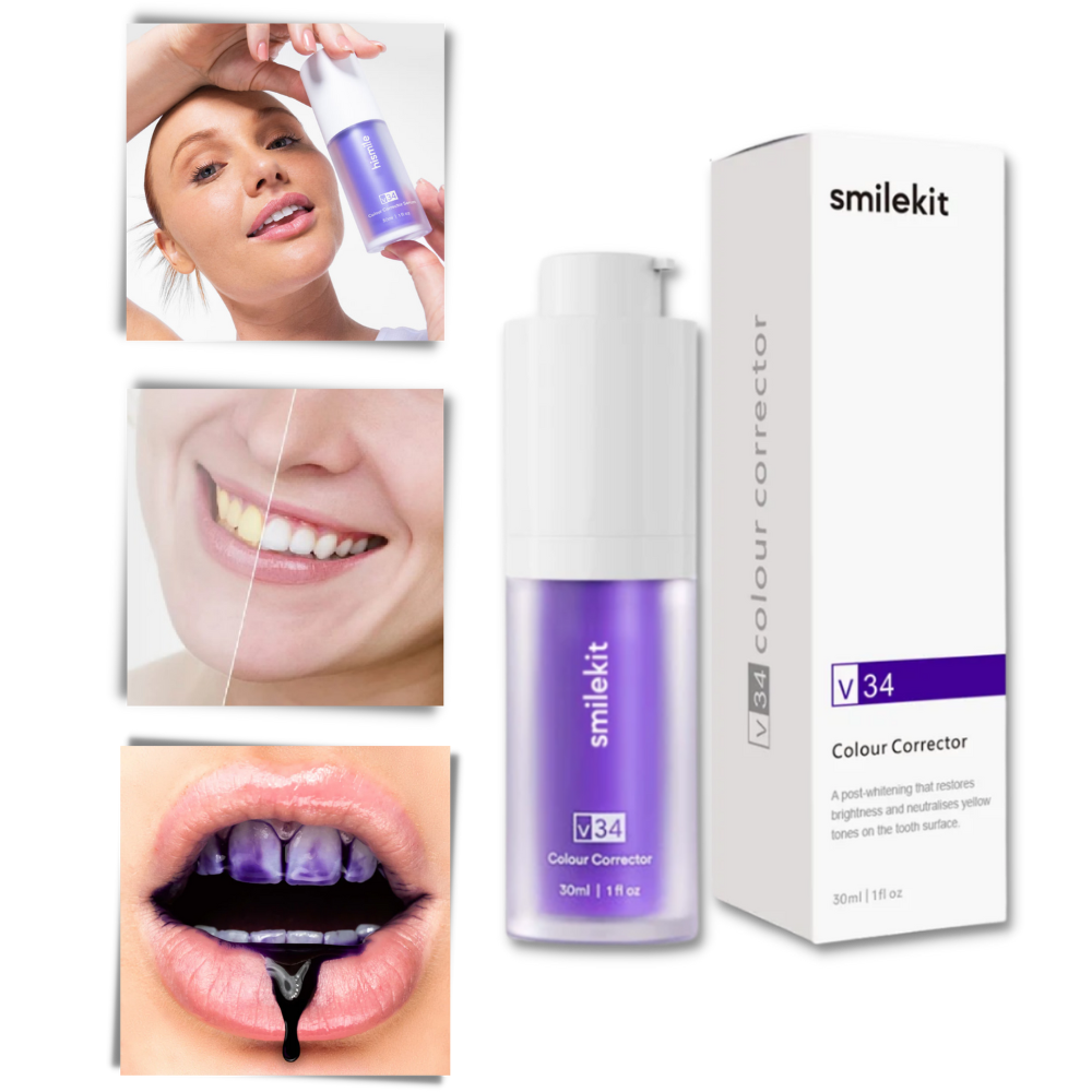Dentifrício violet éclaircissant Kesler para cuidados bucais, com embalagem visível e design do produto.