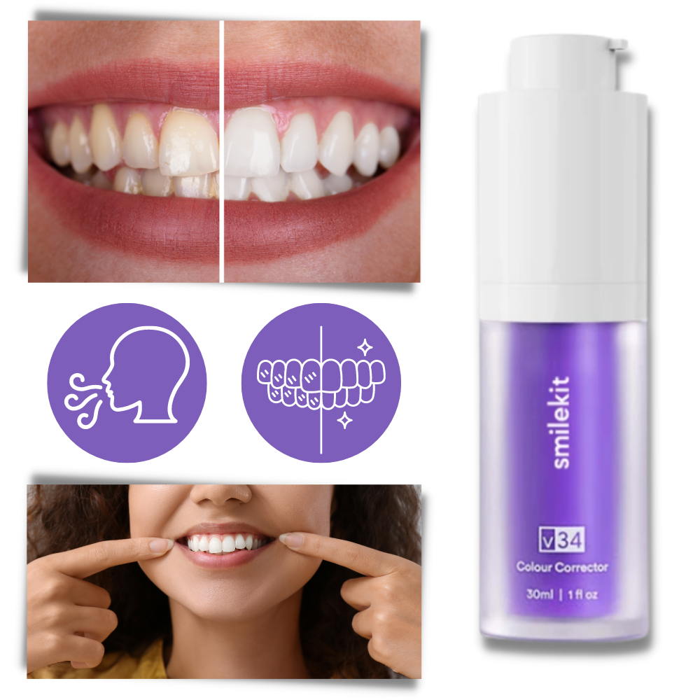 Dentifrício Kesler cuidados bucais com fórmula violeta para clareamento e higiene dental.