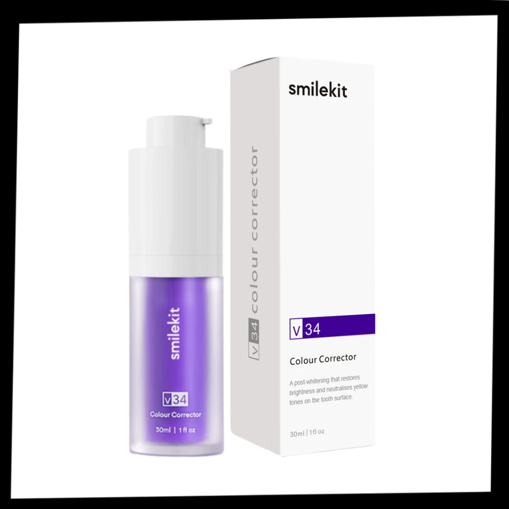 Dentifrício violet éclaircissant da Kesler para cuidados bucais, embalagem com tubo de pasta de dente e detalhes em roxo