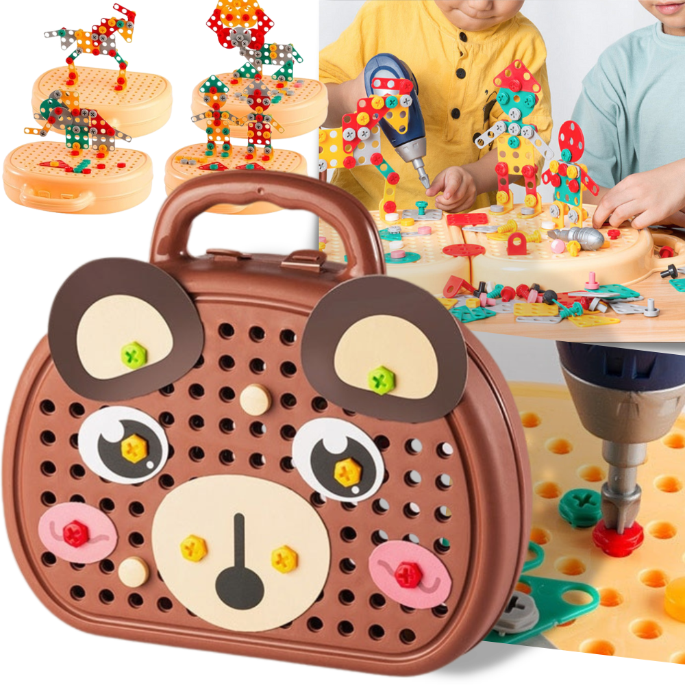 Casse-tête educativo Keyohome com tema de urso e kit de perfuração, peça de plástico colorido para crianças.