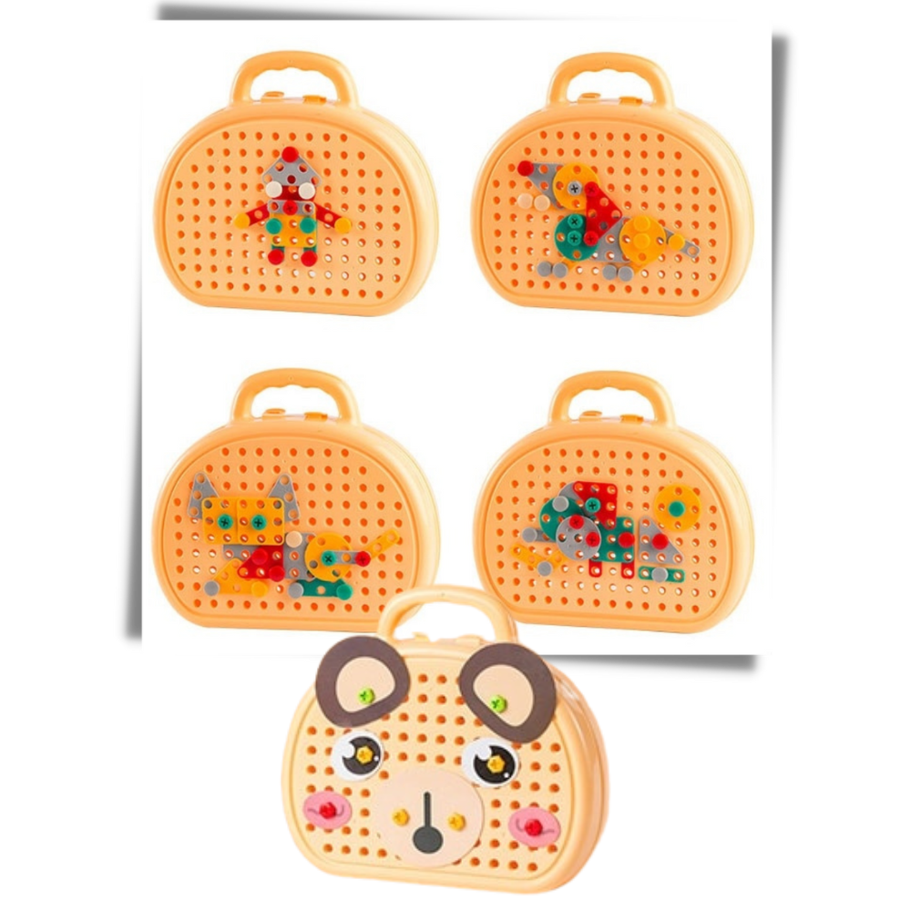 Casse-tête educativo Keyohome com figura de urso e kit de perfuração para montar e aprender brincando.
