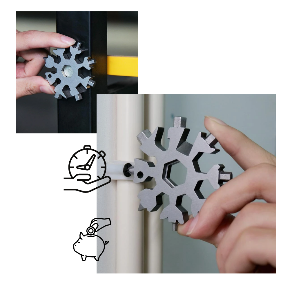 Ferramenta multifuncional 18 em 1 Kiapeise, tournevis e parafusadeira em aço inoxidável com design de floco de neve preto