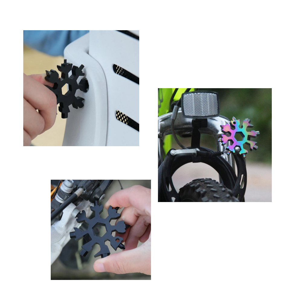 Outil multifonctionnel 18-en-1 de Kiapeise, tournevis et visseuse en acier inoxydável avec design flocon de neige noir.