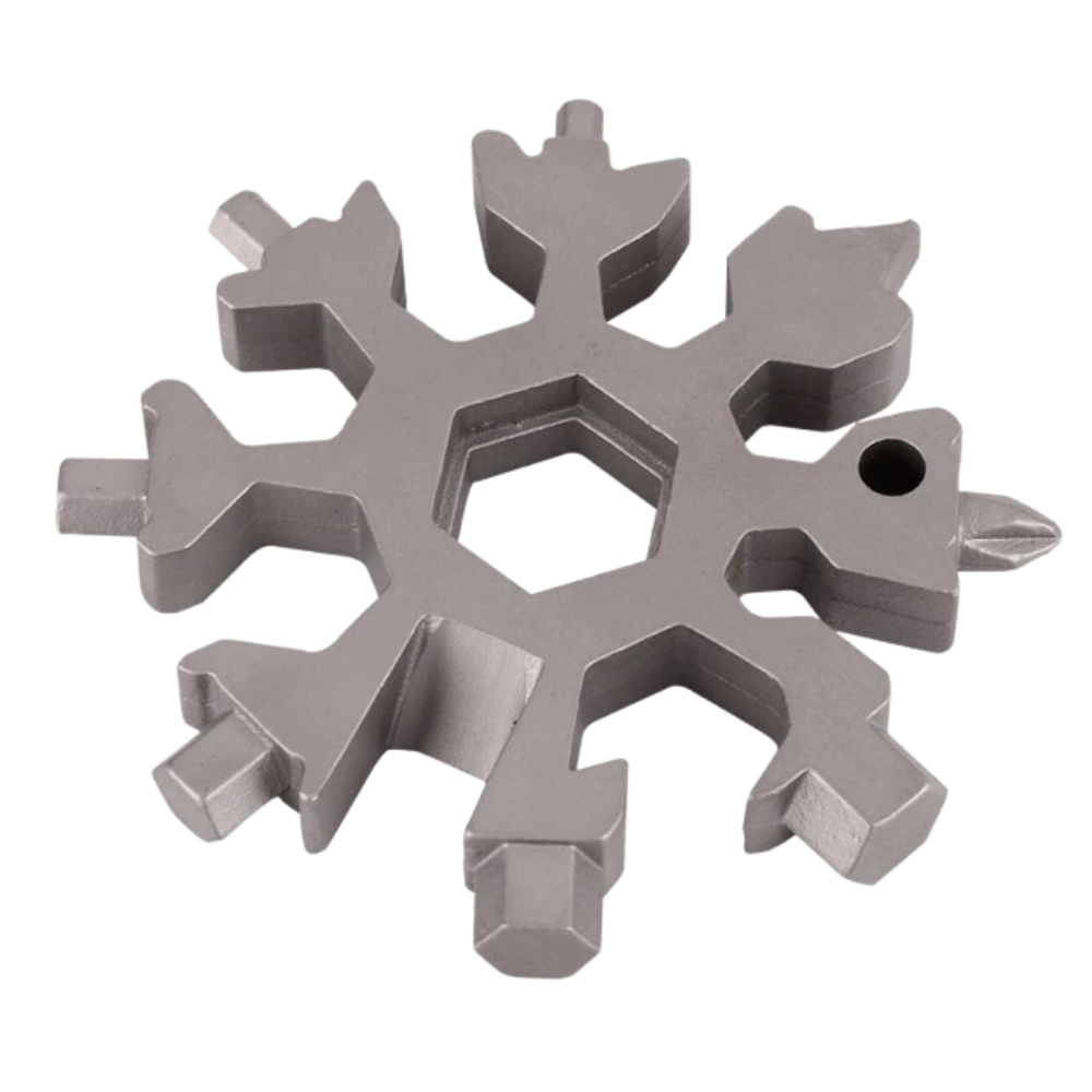 Chave de fenda e parafusadeira multifuncional 18-em-1 Kiapeise em aço inoxidável com design de floco de neve, ferramenta versátil.