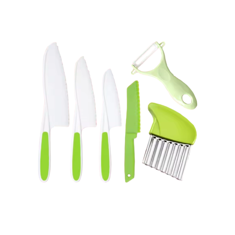 Conjunto de utensílios de cozinha para crianças da marca Fnyko, brinquedos de imitação com utensílios verdes para brincadeiras educativas.