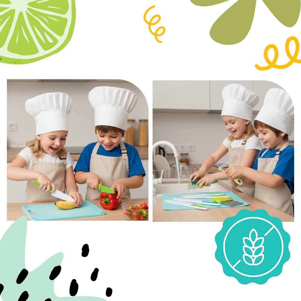 Conjunto de utensílios de cozinha para crianças da marca Fnyko, brinquedos de imitação com panelas, utensílios e alimentos de brinquedo.