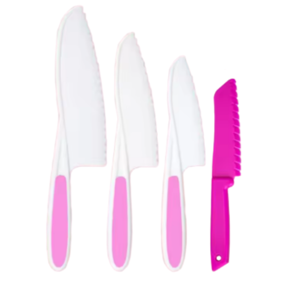 Conjunto de utensílios de cozinha para crianças da marca Fnyko, brinquedos de imitação com facas de plástico rosa para diversão segura