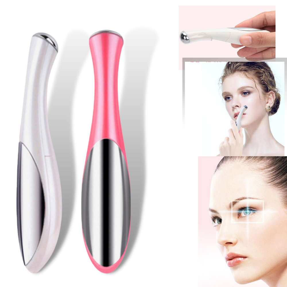 Masseur elétrico multifuncional para o rosto da Kikio, branco, usado para massagem facial e relaxamento.