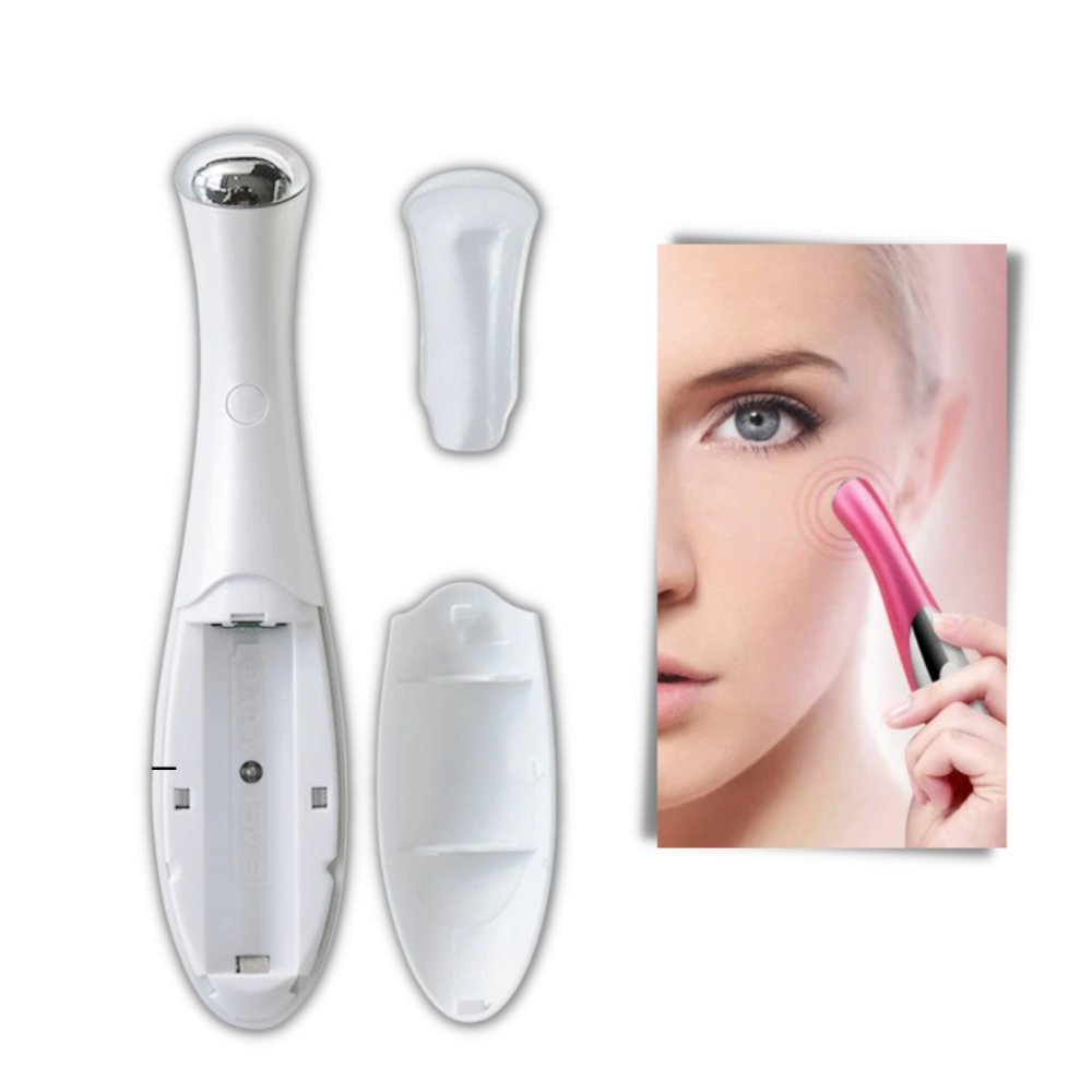 Massageador elétrico multifuncional para o rosto Kikio, dispositivo de relaxamento facial com design branco.