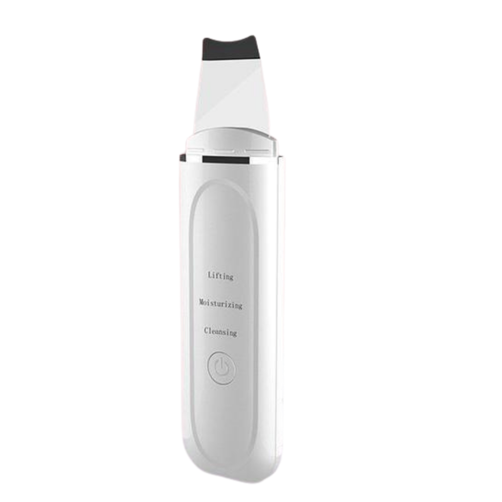Espátula exfoliante ultrassônica para o rosto da marca Kinsei Beauty, usada para limpeza facial profunda.