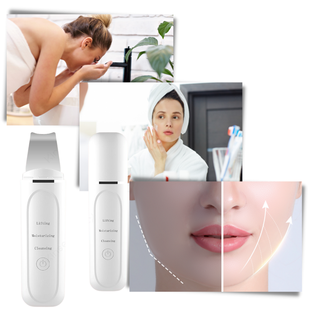 Spatula exfoliante ultrassônica para o rosto da marca Kinsei Beauty, ferramenta de cosméticos para limpeza facial.