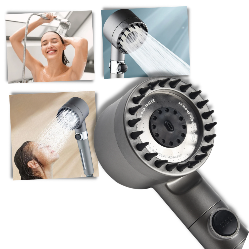 Pommeau de douche haute pressão 4 en 1 de la marque Kit, pièce de plomberie avec plusieurs modes de jet.