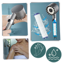 Pommeau de douche haute pression 4 en 1 da marca Kit, com detalhes do acabamento e bico ajustável para fluxo de água.
