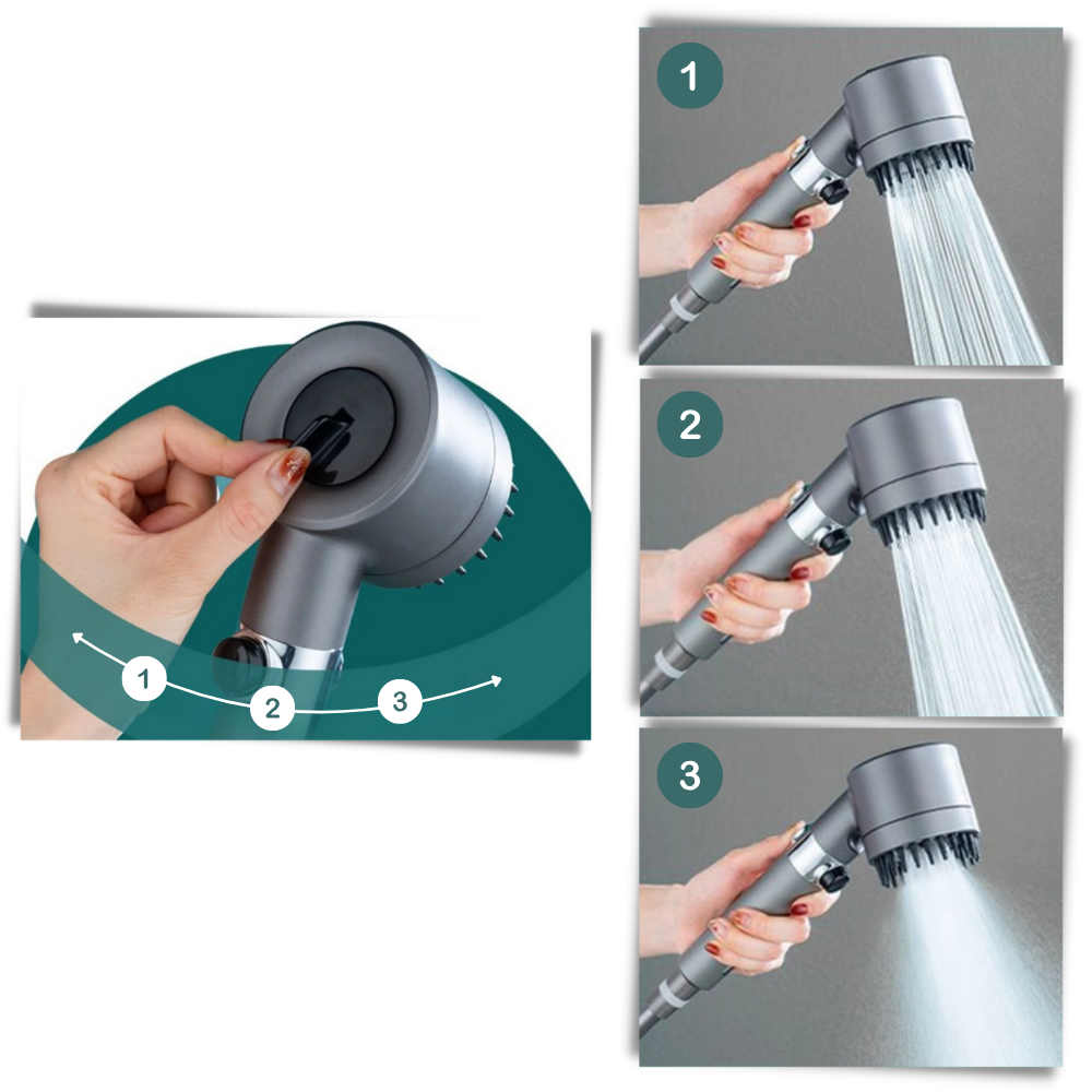 Pommeau de douche haute pression 4 en 1 da marca Kit, com várias funções, ideal para sistemas de banho de alta pressão.