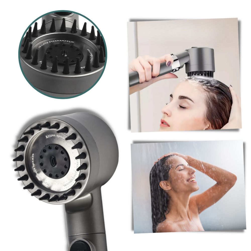 Pommeau de douche haute pression 4 en 1 kit de pièces et matériel de plomberie, affiché avec différents componentes.