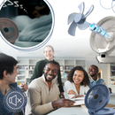 Ventilador portátil Kkmol de cor azul, com difusão suave, ideal para resfriamento e circulação de ar em ambientes internos.