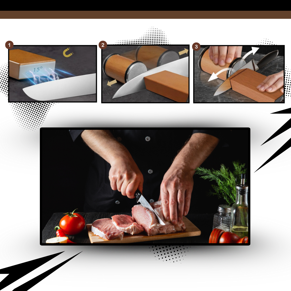 Afiador de facas de precisão Ealdun Trade LLC, eletrodoméstico de cozinha, mostrando a lâmina afiada e o design compacto.
