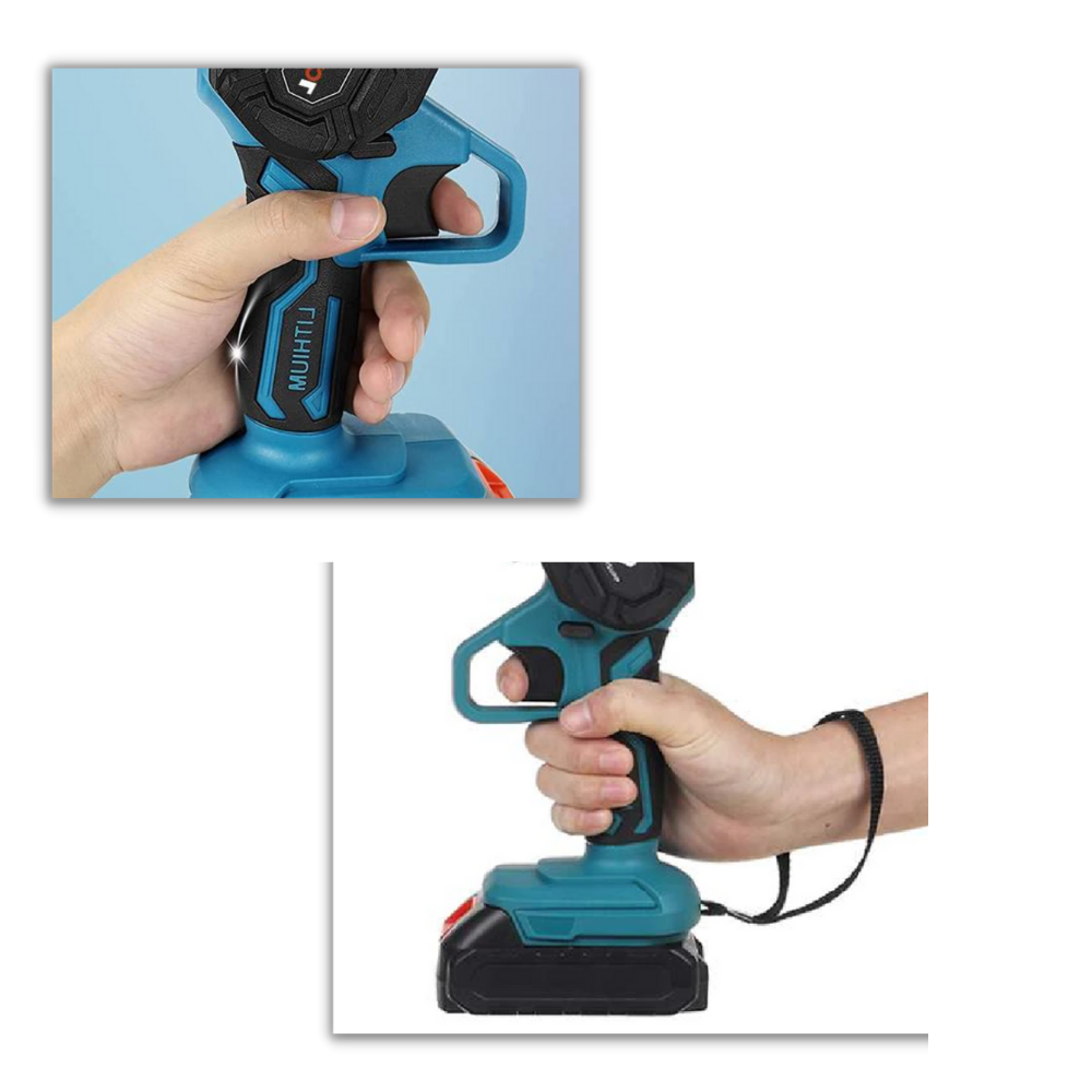 Mini tronçonneuse elétrica Konesky para uso externo, com lâmina compacta e design portátil para corte de galhos e pequenas árvores.
