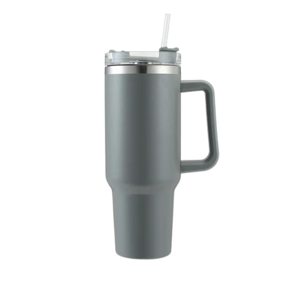 Caneca grande de capacidade para carro Kowaku, com alça, estilo denim azul, ideal para viagens e uso diário.