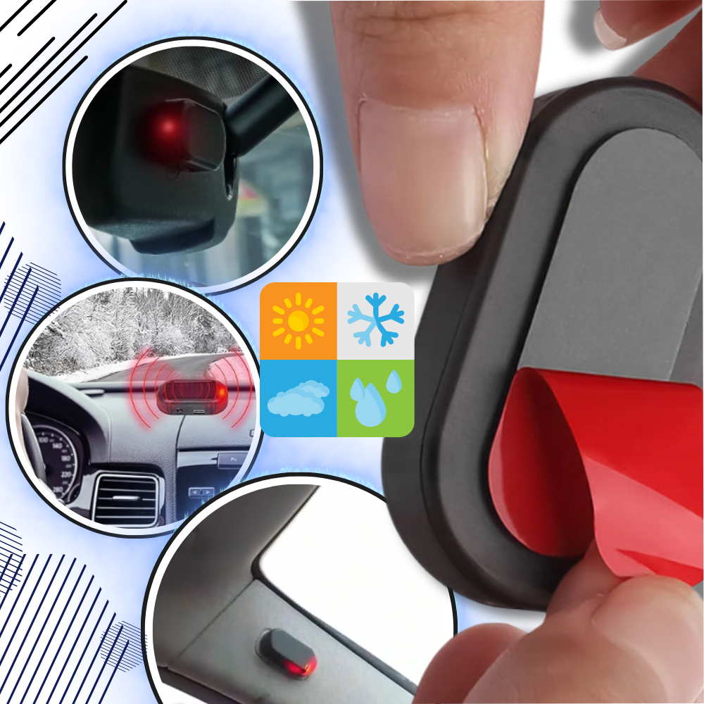 Lâmpada de alarme solar para veículos Kqjqs Home, dispositivo de segurança automotiva de cor azul, visível na imagem.