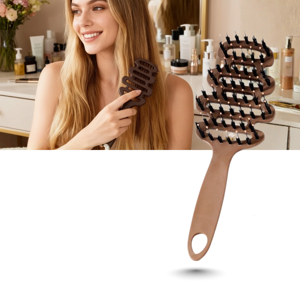 Escova volumizadora de pelos de javali Ktkudy para cuidar dos cabelos e aumentar o volume dos fios.