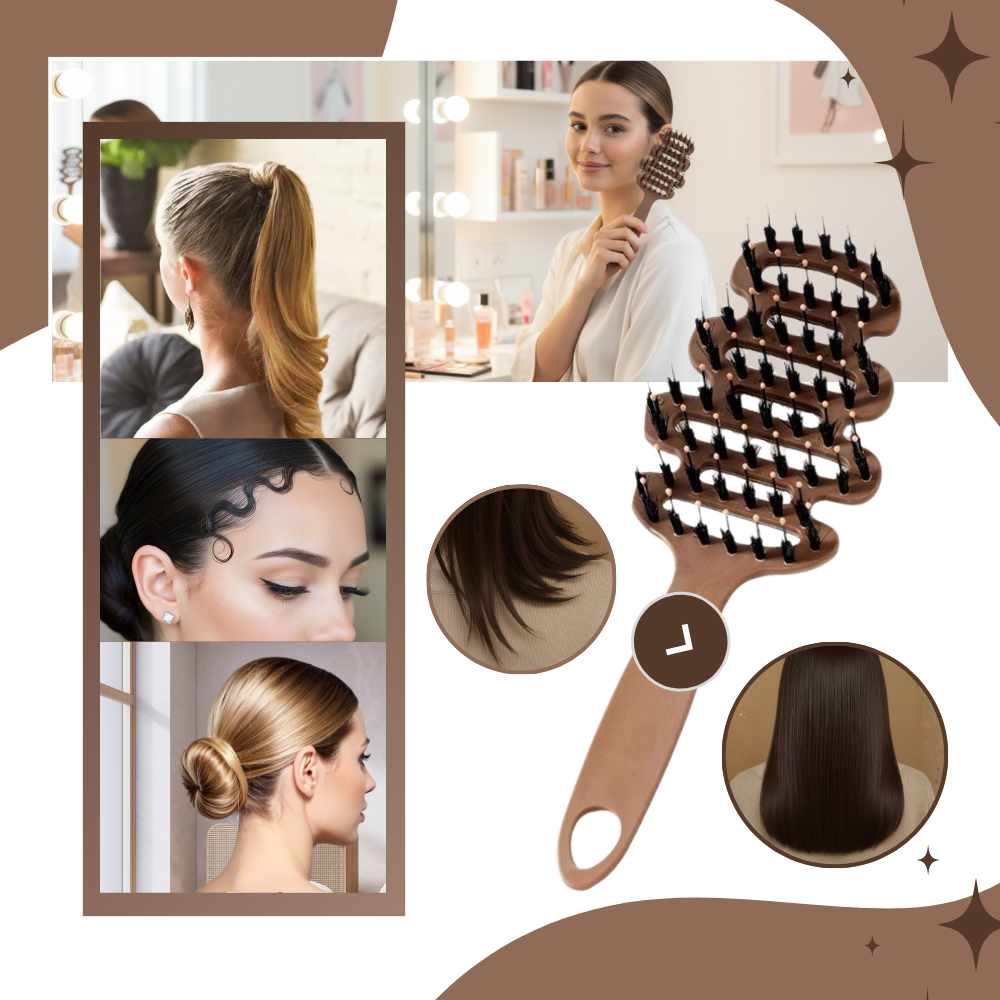 Escova volumizadora da Ktkudy com cerdas de javali para modelar e dar volume aos cabelos.