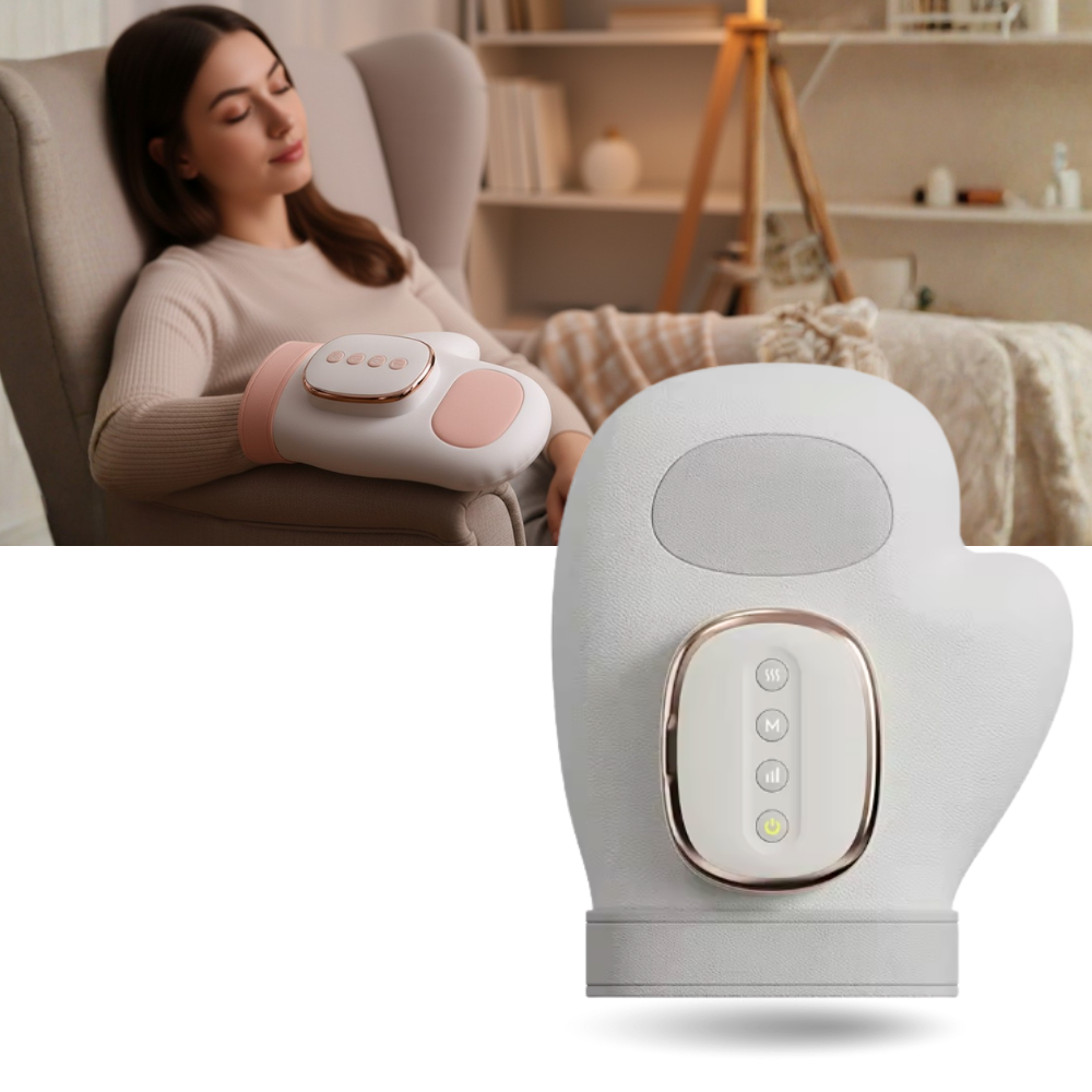 Luva de massagem Kuluzego para relaxamento com compressão térmica, branca, ideal para massagens e bem-estar.