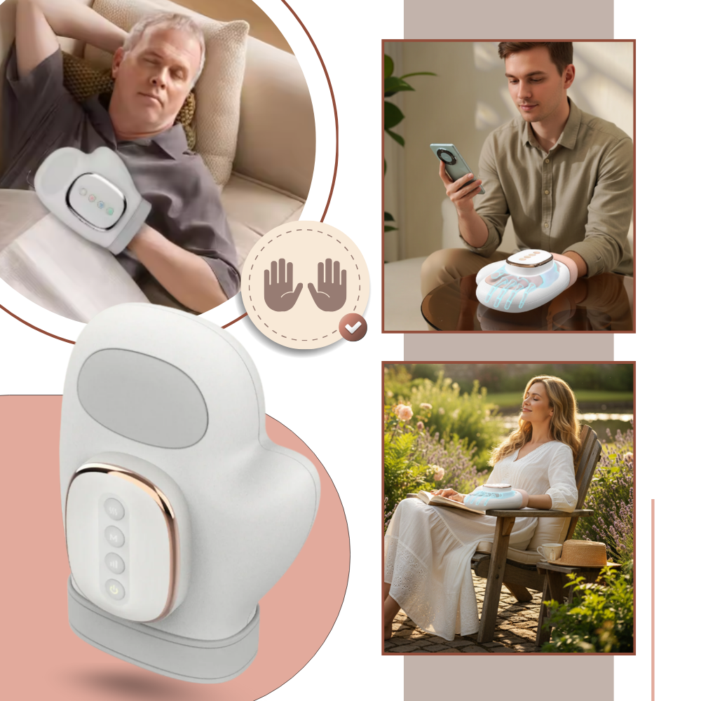 Luva de massagem Kuluzego por compressão térmica para relaxamento, branca, com tecnologia de massagem e calor.
