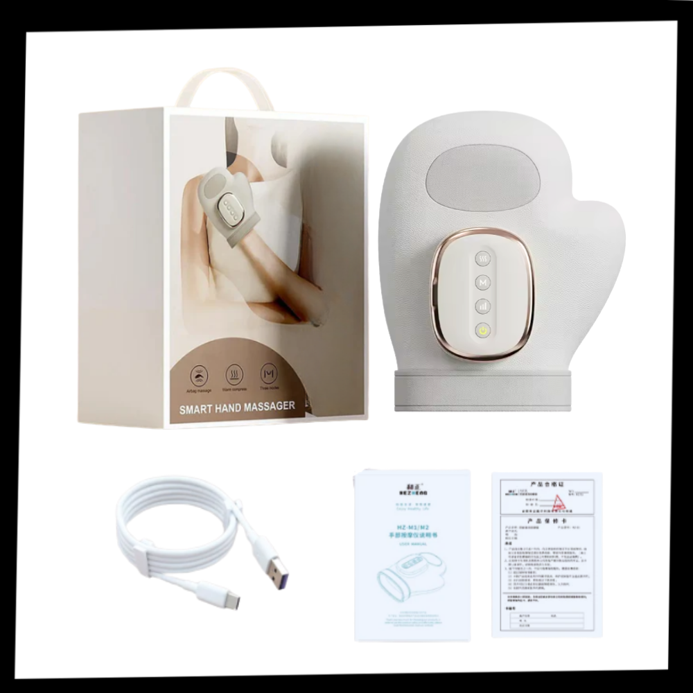 Luva de massagem Kuluzego para relaxamento com compressão térmica, branca, usada para massagem e bem-estar corporal.