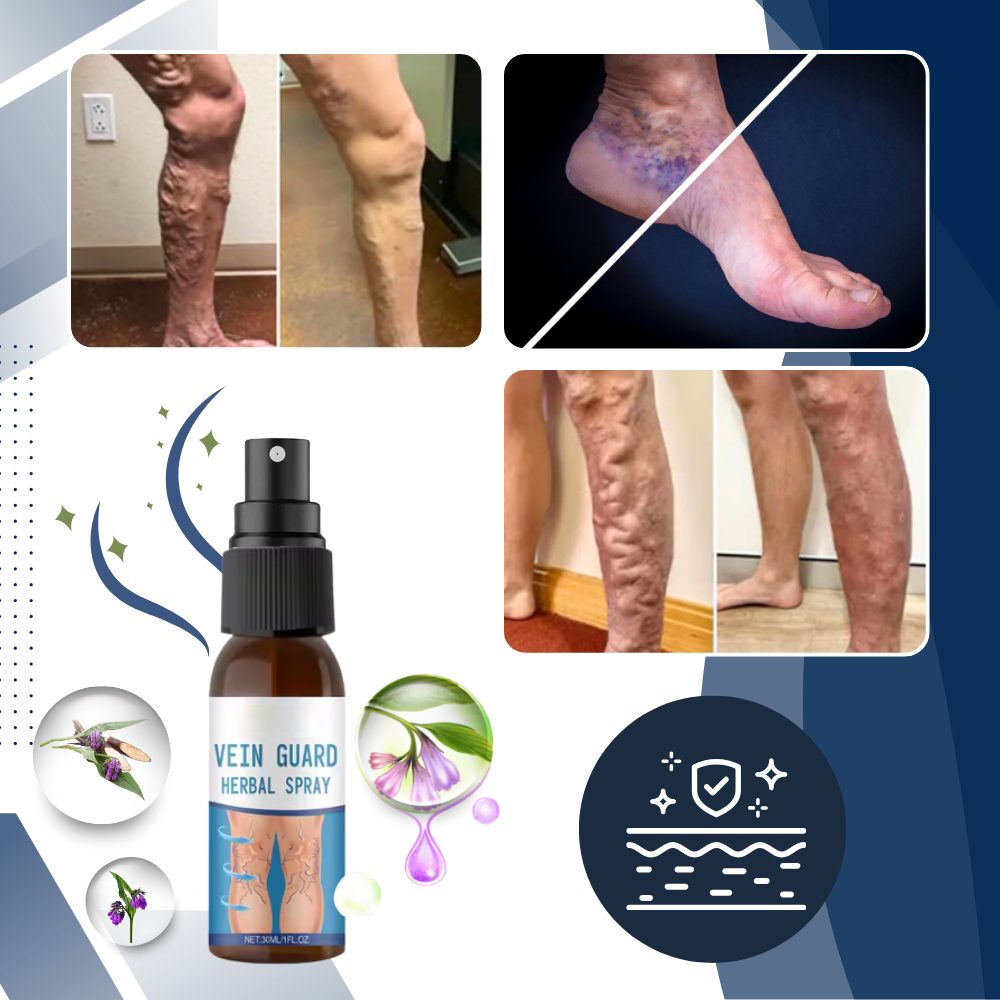 Spray hidratante e refrescante para as pernas da marca Kunpeng, embalagem com frasco prateado e spray.
