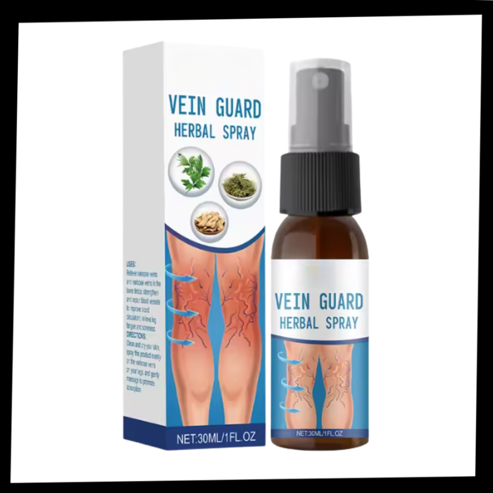 Spray hidratante e refrescante para as pernas da marca Kunpeng, frasco com pulverizador branco e detalhes azuis.