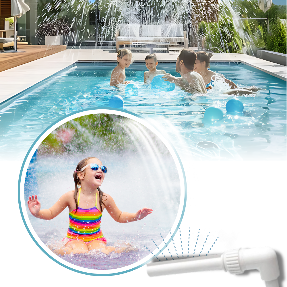 Acessórios para piscinas Kurtrussel, fonte e cascata de água para spas e piscinas, em instalação visível na imagem.