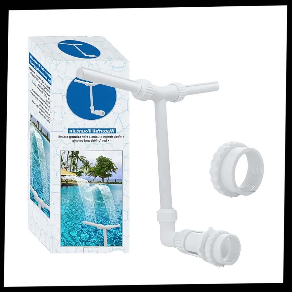 Acessório para piscina e spa Kurtrussel, fonte e cascata de água, instalado na borda da piscina, com detalhes em plástico resistente.