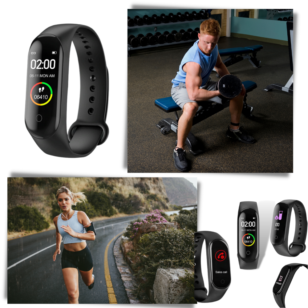 Pulseira de monitoramento de forma e sono Lallcas, em preto, para treino e fitness, exibida na imagem.