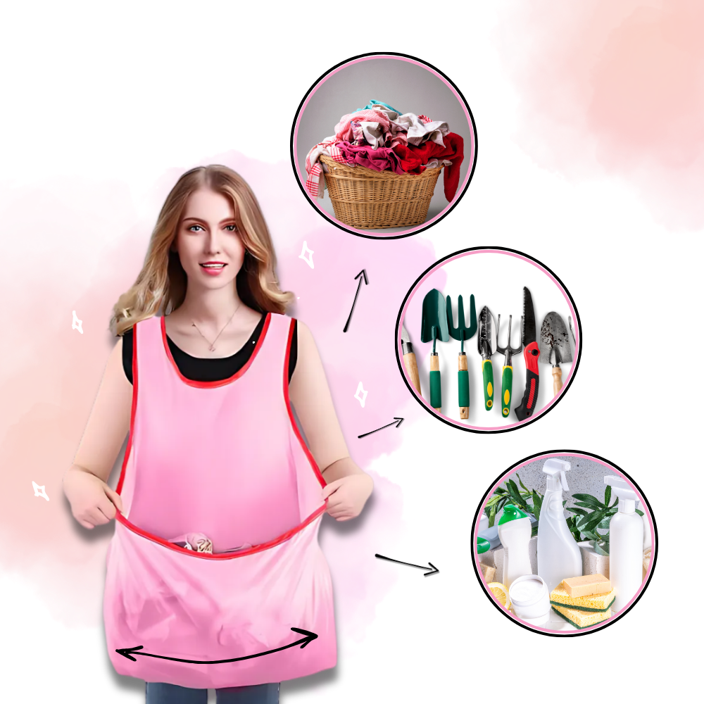 Avental de limpeza à prova d'água com grande bolso, fabricado pela Tongina, ideal para tarefas domésticas e armazenamento.