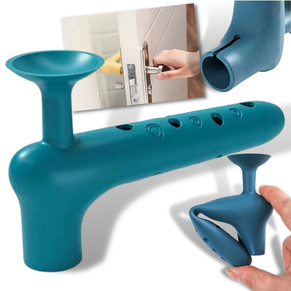 Conjunto de 2 capas de silicone azul para proteção de maçanetas de portas, fabricado por Lavanan, em material resistente e flexível.
