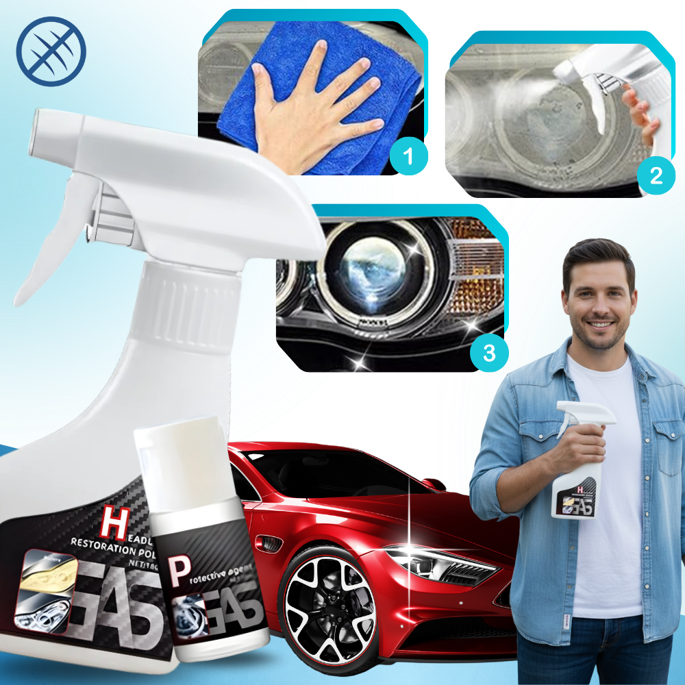 Kit de limpeza e restauração de faróis Lawor para veículos, contendo produtos para manutenção e decoração automotiva.